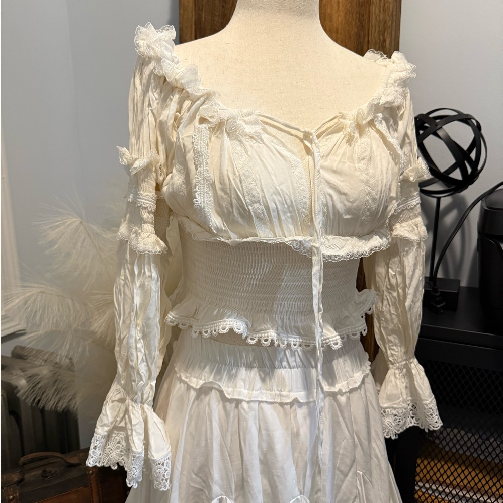 Boohoo White Lace Blouse and Skirt Set
